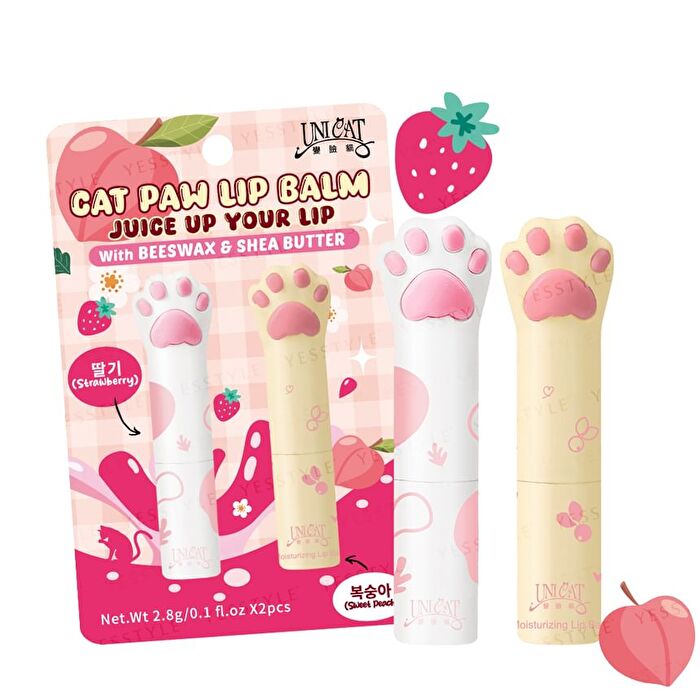 Unicat Cat Paw Lip Balm Set Strawberry + Peach - 1 set