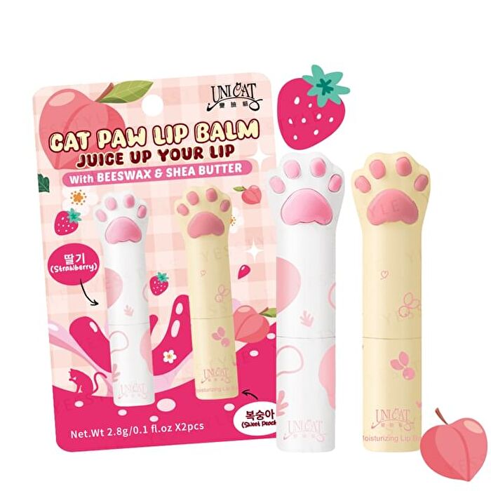 Unicat Cat Paw Lip Balm Set Strawberry + Peach - 1 set
