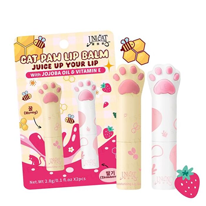 Unicat Cat Paw Lip Balm Set Honey + Strawberry - 1 set