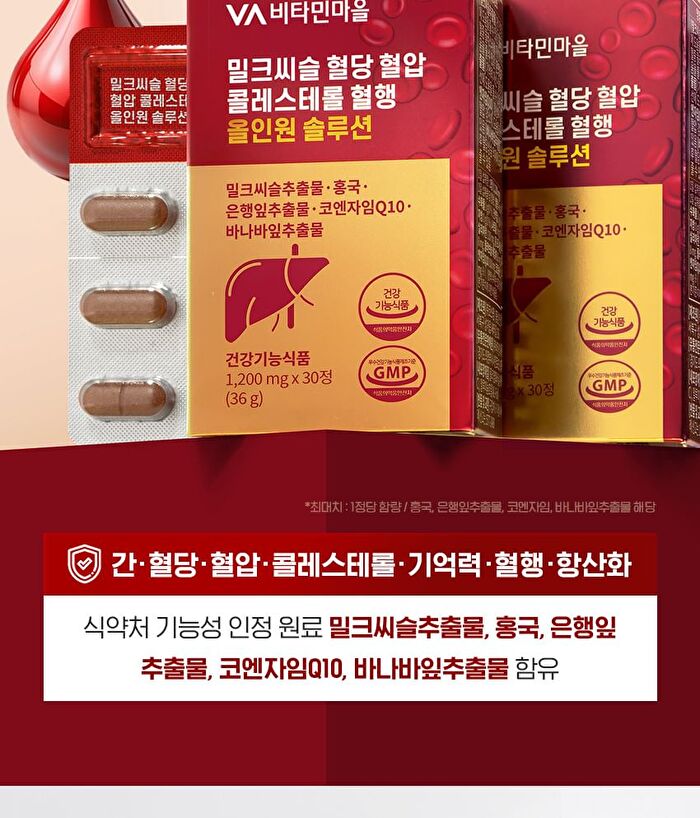 Milk Thistle Blood Sugar Blood Pressure Cholesterol  Blood Circulation All-In-One Solution - 1200mg x 30 tablets