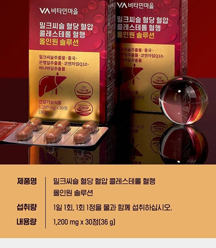 Milk Thistle Blood Sugar Blood Pressure Cholesterol  Blood Circulation All-In-One Solution - 1200mg x 30 tablets