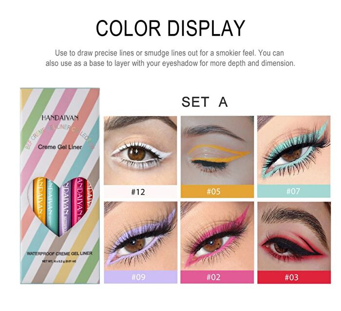 Waterproof Creme Gel Eyeliner Set - 3 Types - Set B (0.2g x 6pcs)