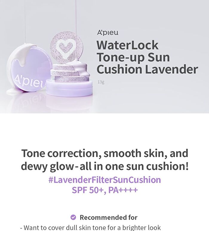 Waterlock Tone-Up Sun Cushion Lavender - 15g