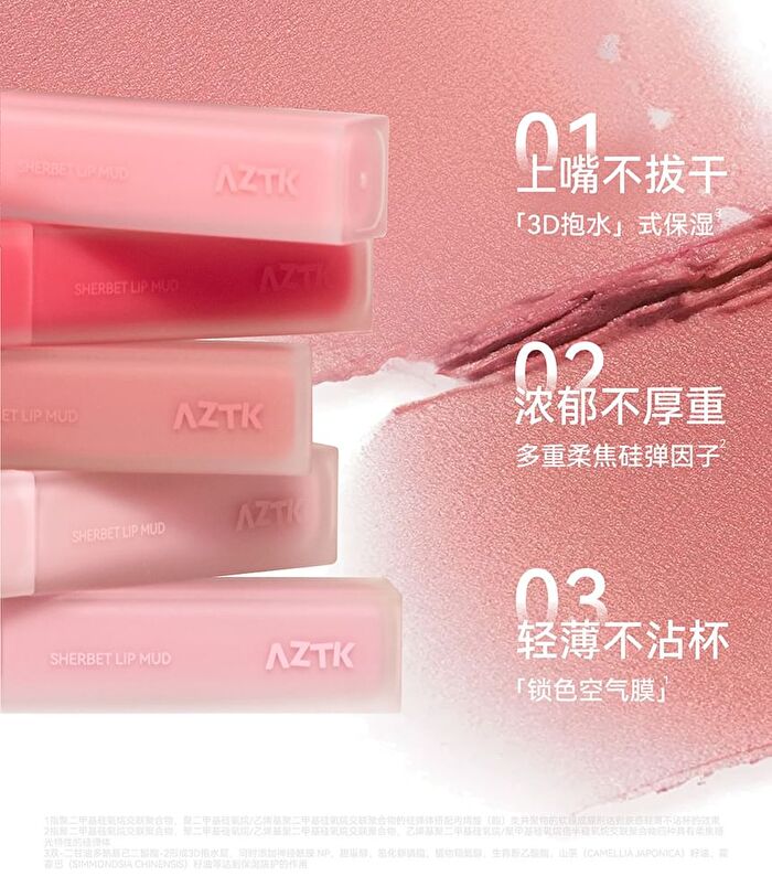 Aztk Sherbet Lip Mud - 5 Colors - S02# Peach Pink - 4.5g