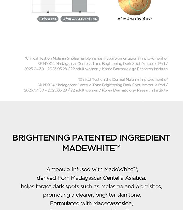 SKIN1004 Madagascar Centella Tone Brightening Dark Spot Ampoule Pad - 60 pads