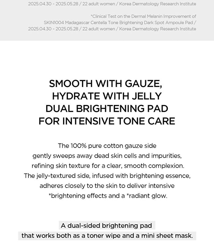 SKIN1004 Madagascar Centella Tone Brightening Dark Spot Ampoule Pad - 60 pads