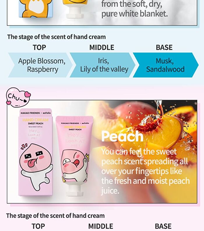 esfolio Look At Me Hand Cream KAKAO FRIENDS Edition - 3 Types - Clean Cotton