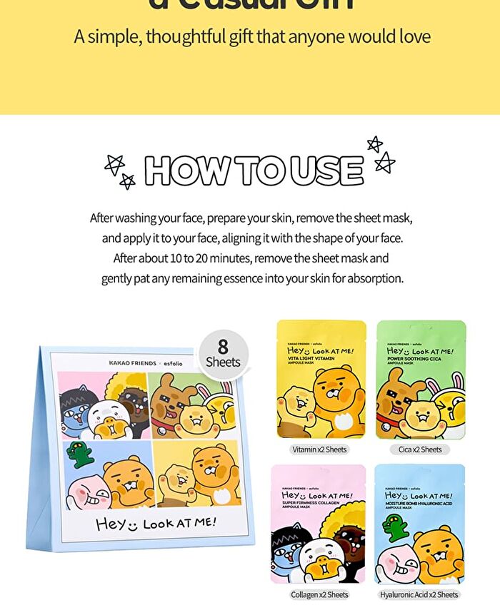 esfolio Look At Me Ampoule Mask Set KAKAO FRIENDS Edition - 25ml x 8 sheets