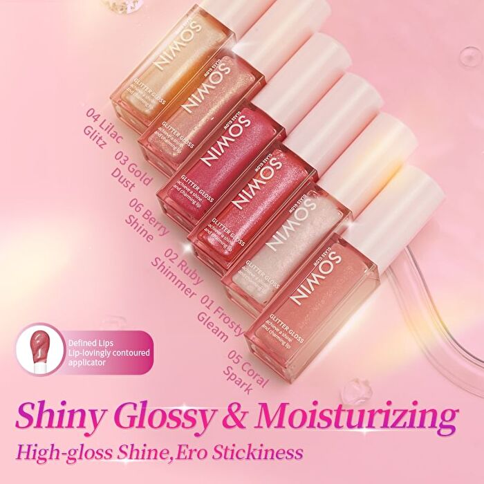 Sowin Glass Glow Glitter Lip Gloss - 6 Colors - 05 Coral Spark - 8g