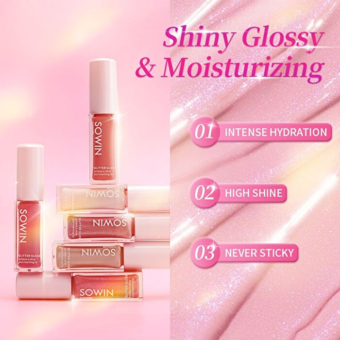 Sowin Glass Glow Glitter Lip Gloss - 6 Colors - 06 Berry Shine - 8g