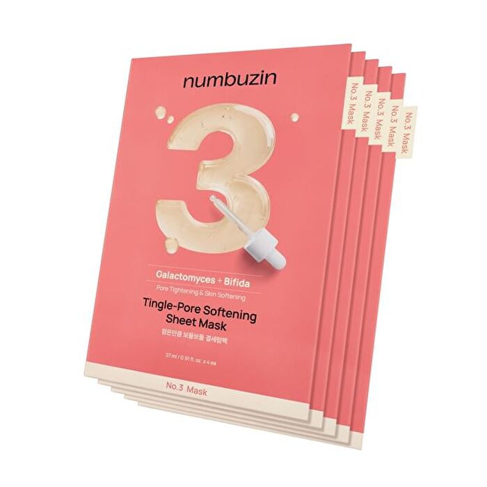 numbuzin No. 3 Tingle-Pore Softening Sheet Mask Set 5 sheets - 2025 Version - 27ml x 5 sheets
