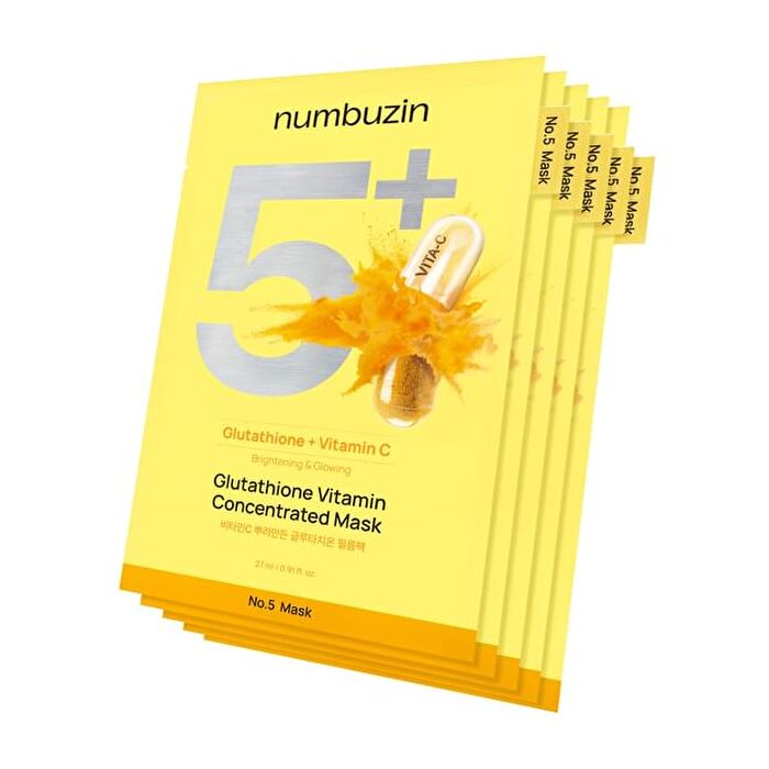 numbuzin No.5+ Glutathione Vitamin Concentrated Mask Set 5 sheets - 2025 Version - 27ml x 5 sheets