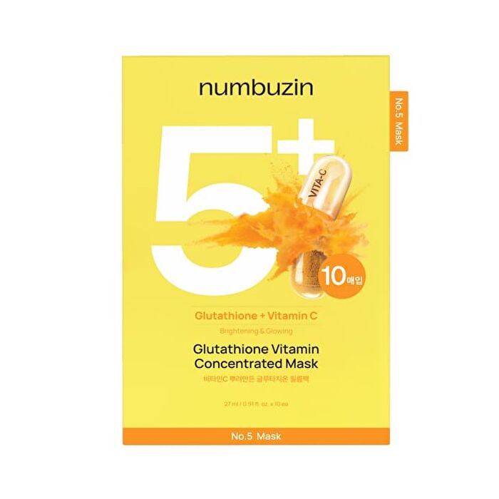 numbuzin No.5+ Glutathione Vitamin Concentrated Mask Set 10 sheets - 2025 Version - 27ml x 10 sheets