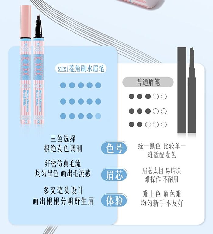Diamond-Shaped Brush Wild Water-Sensitive Eyebrow Pencil - 3 Colors - #01 Light Brown Tea - 600mg