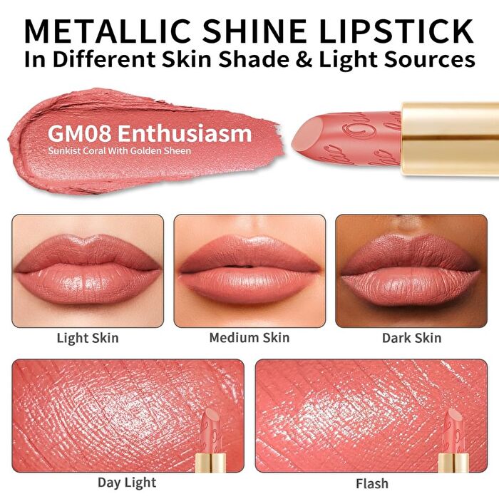Metallic Shine Lipstick - 39 Colors - #19 Persimmons - 4.3g
