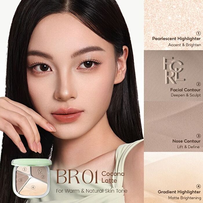 Focallure 4-Color Highlighter Contour Palette - 3 Types - #BR01 Cocona Latte - 15.5g