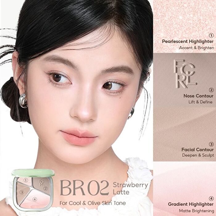 Focallure 4-Color Highlighter Contour Palette - 3 Types - #BR01 Cocona Latte - 15.5g
