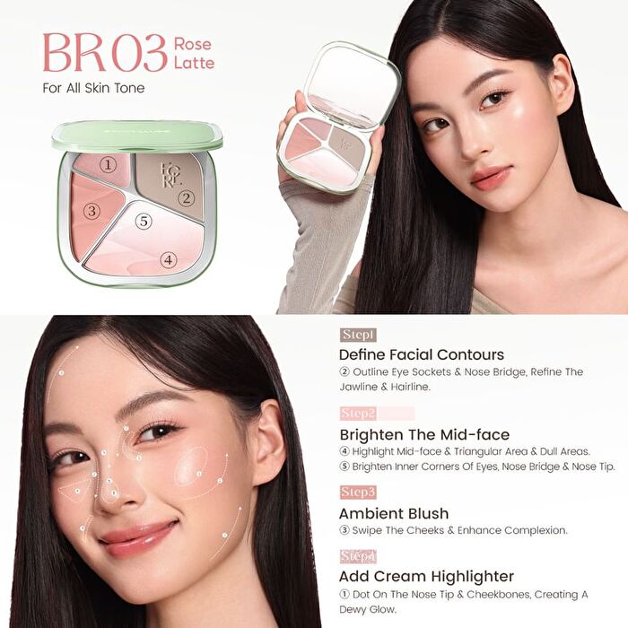Focallure 4-Color Highlighter Contour Palette - 3 Types - #BR02 Strawberry Latte - 15.5g