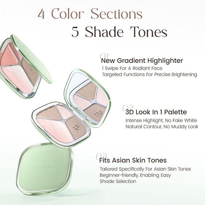 Focallure 4-Color Highlighter Contour Palette - 3 Types - #BR03 Rose Latte - 15.5g