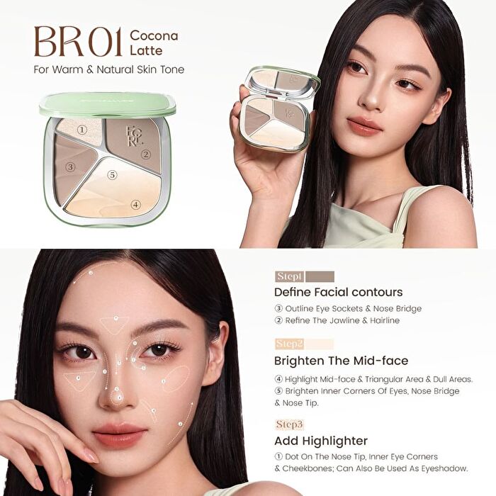 Focallure 4-Color Highlighter Contour Palette - 3 Types - #BR03 Rose Latte - 15.5g