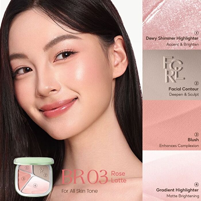 Focallure 4-Color Highlighter Contour Palette - 3 Types - #BR03 Rose Latte - 15.5g