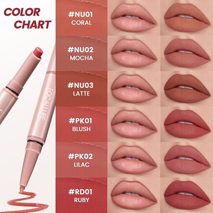 2 in 1 Double-Ended Lip Liner Pencil - 6 Colors - #PK02 Lilac