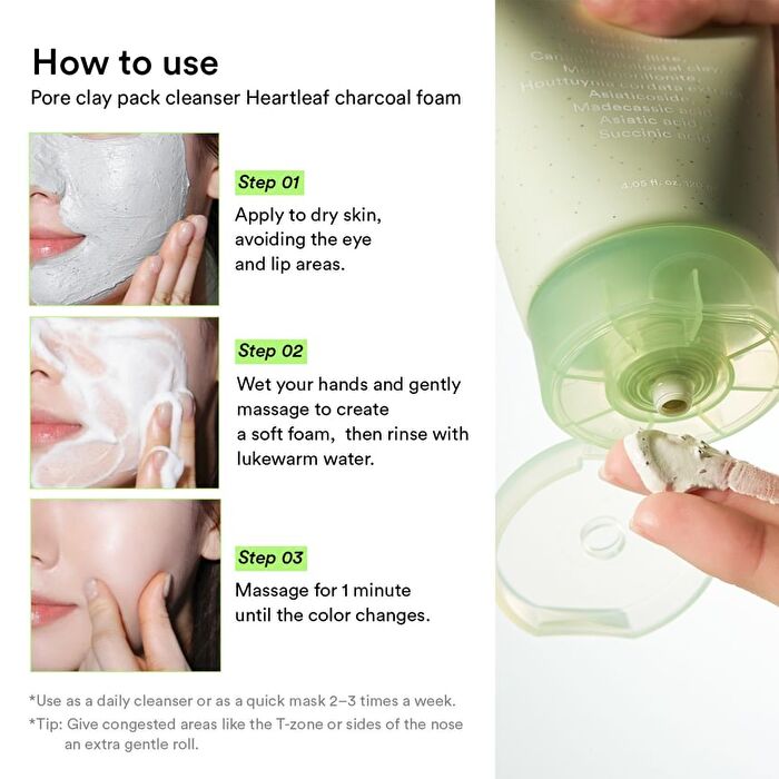 Pore Clay Pack Cleanser Heartleaf Charcoal Foam - 120ml