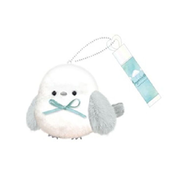 Long Tailed Tit Lip Balm With Mint Blue Plush Keychain - 1 set