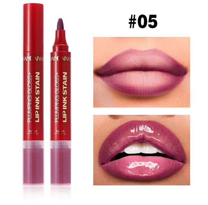 Dual-Ended Lip Gloss & Lip Liner - 5 Colors - 01# - 2pcs (3ml + 2.8ml)