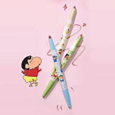 Jill Leen Double-Ended Lip Liner Crayon Shin-chan Edition - 3 Colors - #Duo02 Futaba Kindergarten (Red Tea + Mocha Brown) - 0.9g+0.2g