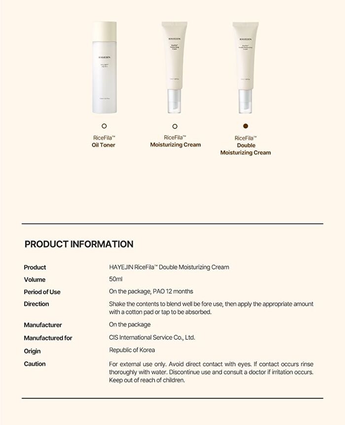 Hayejin RiceFila Double Moisturizing Cream - 50ml