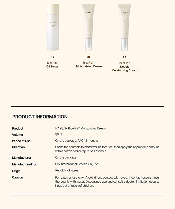Hayejin RiceFila Moisturizing Cream - 50ml