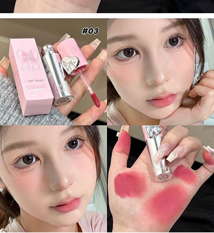 Butterfly Heart Whispers Matte Lip Mud - 4 Colors - 03# Raspberry Pink - 1.5g
