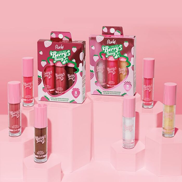 Berry Juicy Lip Gloss Trio Set - 2 Types - Crystalize / Pixie Pink / Golden Hour - 4g x 3pcs