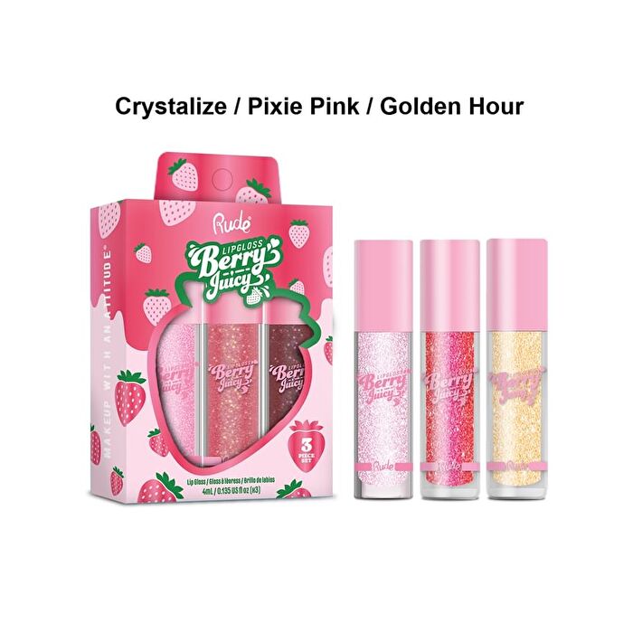Berry Juicy Lip Gloss Trio Set - 2 Types - Crystalize / Pixie Pink / Golden Hour - 4g x 3pcs