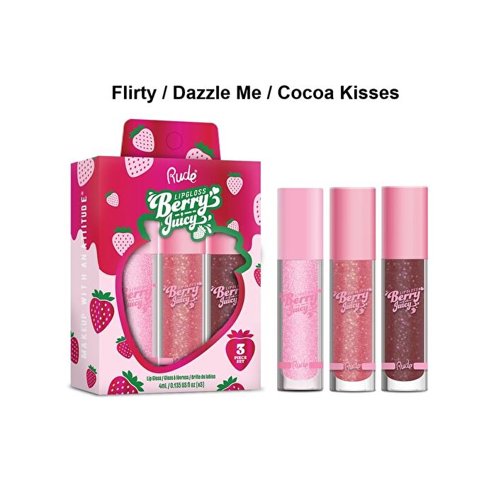Berry Juicy Lip Gloss Trio Set - 2 Types - Crystalize / Pixie Pink / Golden Hour - 4g x 3pcs