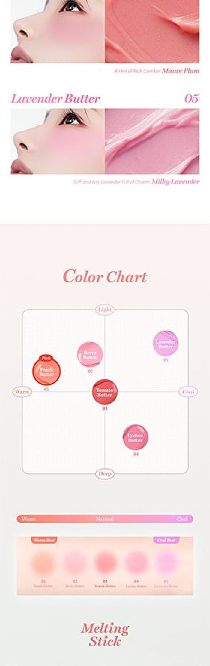 Butter Melting Stick Blusher Set - 5 Colors - #05 Lavender Butter