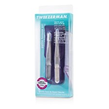 Tweezerman Petite Tweeze Set: Slant Pinzette + Point Pinzette - (mit Lavendar Ledertasche) 2St