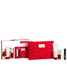 Clarins Set Clarins: Beauty Flash Revitalising Balm Face 15ml & S.o.s. Eyelash Serum 3ml & Lip Comfort Hydrating Lip Oil 7ml & Wonder Volume Volumising Mascara Black 3ml *miniature & Gwp Textile Pouch Red