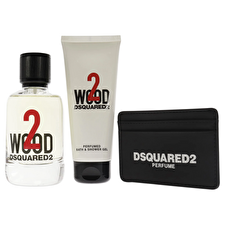 Dsquared 2 Set Dsquared 2: Dsquared Leather Card Holder Black For Men & 2 Wood Eau De Toilette Unisex 100ml & 2 Wood Shower Gel 100ml