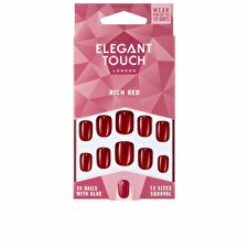 Elegant Touch Polished Colour Nails With Glue Squoval #rich Red