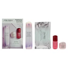 Shiseido Set Shiseido: Brightening Essentials Pigment-correcting Serum For Face 50ml & Brightening Essentials Hydrating Serum For Face 10ml *miniature & Brightening Essentials Hydrating Gel Cream For Face & Neck 15ml & Brightening Essentials Hydrating Sheet Mask For Face