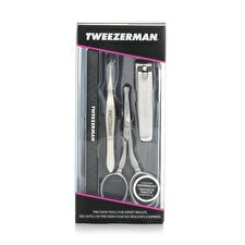 Tweezerman Essential Grooming Kit: Fingernail Clipper + Facial Hair Scissors + Nail Cleaner + Splinter Removal 4pcs