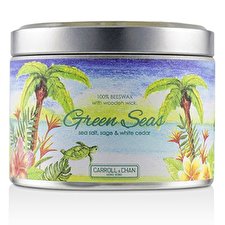 The Candle Company Tin Can 100% Beeswax Candle with Wooden Wick - Green Seas (sea salt, sage & white cedar)