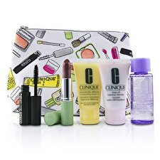 Clinique Bonus Travel Set: M/U Remover 50ml+ Foaming Cleanser 30ml+ DDML+ 30ml+ High Impact Mascara 3.5ml+ Long Last Lipstick 3.8g+ Bag 5pcs+1bag
