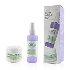 Mario Badescu Lavender Mask & Mist Duo Set: Flower & Tonic Mask 2 oz + Facial Spray With Aloe, Chamomile And Lavender 4oz 2pcs
