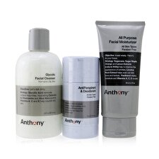 Anthony Basic Kit With AntiPerspirant & Deodorant: Cleanser 237ml + Moisturizer 90ml + Deodorant 70g 3pcs