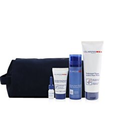 Clarins Men Essentials 4-Pieces Set: Super Moisture Balm 50ml + Active Face Wash 125ml + Shampoo & Shower 30ml + Shave Ease Oil 3ml 4pcs