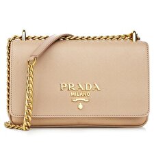 Prada Plain Leather Logo Handbag 1BD144 Nude