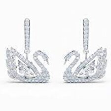 Swarovski Dancing Swan drop earrings Swan 5514420 - White, Rhodium plated White